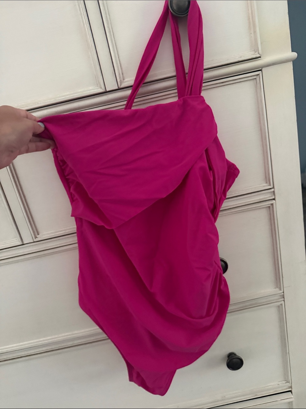 Fuchsia Draped Women’s bathing suit with Adjustable Straps